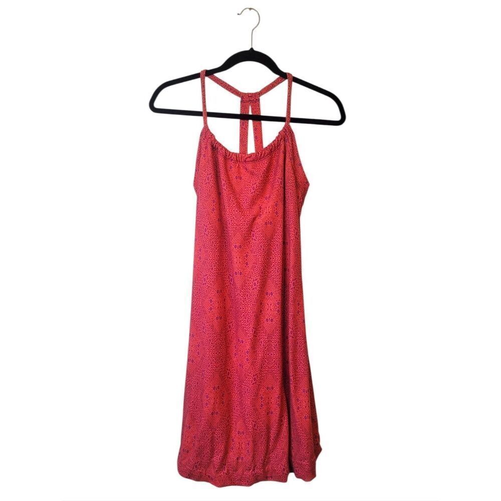 Prana Orange & Pink Geo Print Jersey Knit Hiking Dress Women's Size M